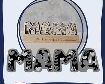 Laser file MAMA multi-layered SVG Layered Heart Flowers Mother Child – digital file Laser Mother's Day Mama's Day Love Thank You Gift Blocks