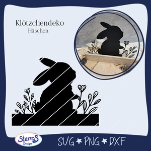 Plotterdatei Häschen Klötzchendeko • SVG DXF PNG • süßes Hasenmotiv mit Blumen • Frühling Osterdeko • filigran • digital