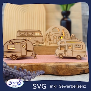 Camper Laserdatei SVG Licht Set • Wohnwagen Van Wohnmobil • Camping Deko Holz Datei • Laser Vorlage inkl Gewerbelizenz