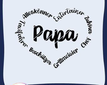 Plotter file heart dad, SVG DXF PNG, properties, Father's Day, heart shape, cutting file Word Art, saying German, positive nouns
