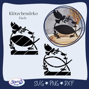 Fisch – christliche Klötzchendatei • Plotterdatei SVG DXF PNG • spirituelles Motiv mit Vogel & Ranken für Taufe, Konfirmation
