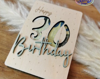 Laser file money gift card round birthday, SVG vector digital file, laser cut file, money gift 20 30 40 50 60 70 80 90 voucher