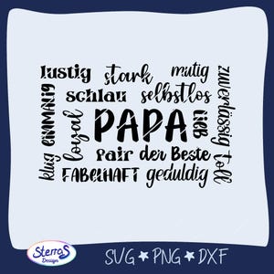 Arquivo de plotter Nuvem de palavras do pai • SVG DXF PNG • Palavras de amor para o Dia dos Pais • Arte de palavras a laser • Digital