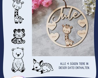 Laser file birth hanger baby birth birth details baby shower wood engraving personalized cutting file SVG PNG name tag gift heart
