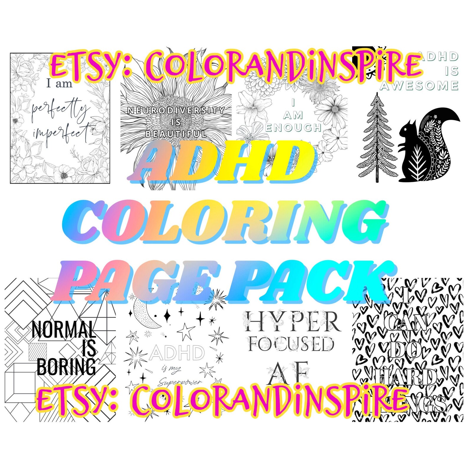 ADHD digital download 8 page coloring pack Etsy
