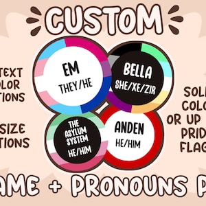 CUSTOM Name and Pronouns Pin || Name and Pronouns Badge || pride flag pinback button