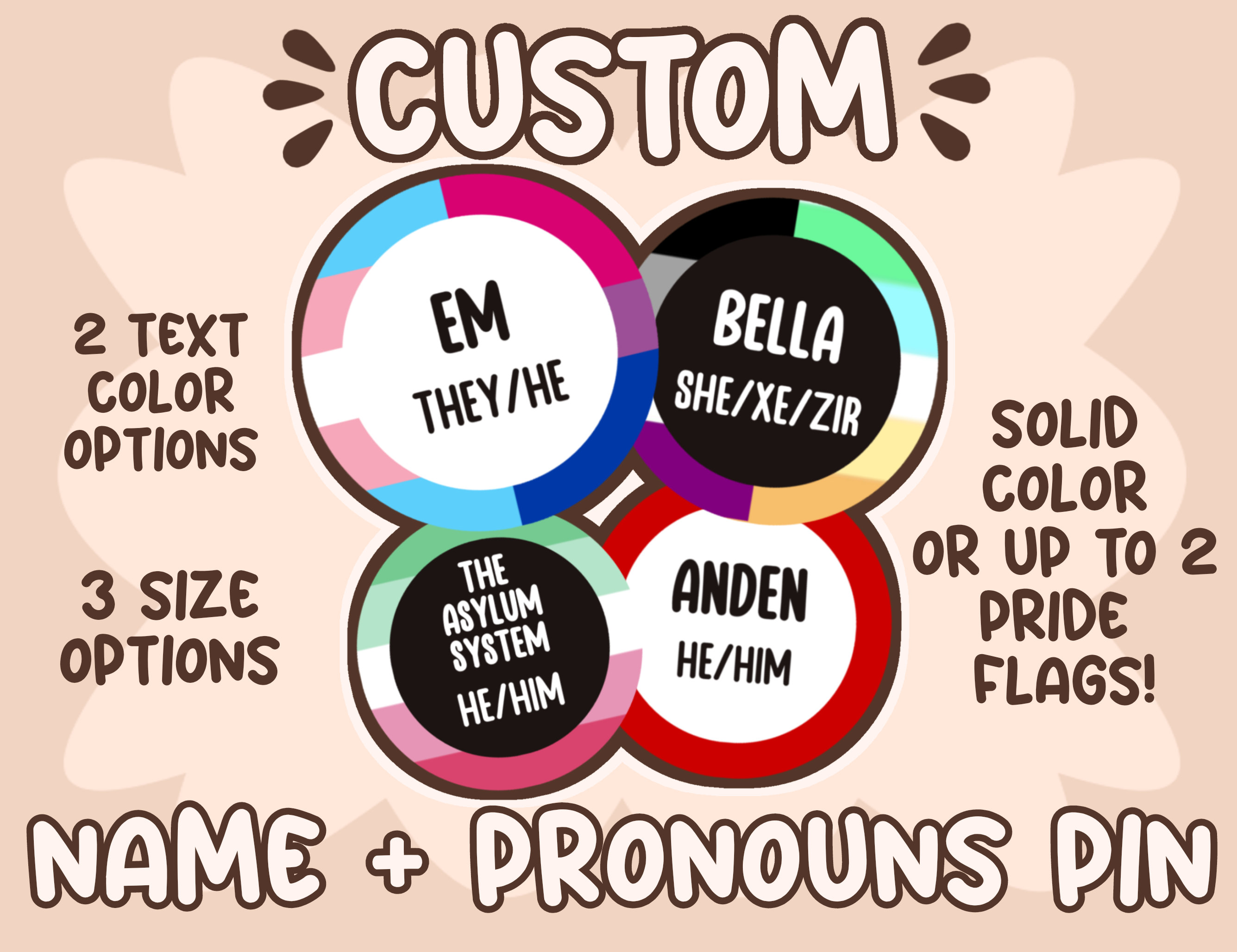 Bulk Order Pronoun Buttons- 1.5 inch Pin Back Buttons- LGBTQ+ Pride- They/them- She/her- He/him- Gender Neutral- Non Binary- Transgender