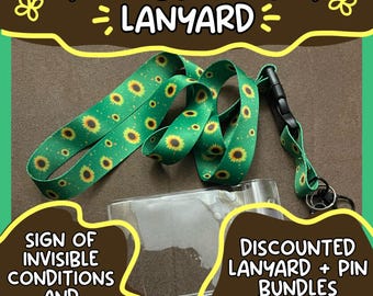 Sunflower Lanyard (Green) || Hidden Disabilities and Invisible Conditions Badge Holder Flower Lanyard
