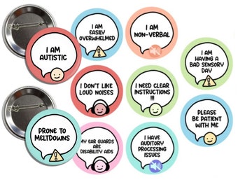 Autism Speech Bubble Pinback Button Pack || Disability Awareness / Autism Awareness Badge Pack