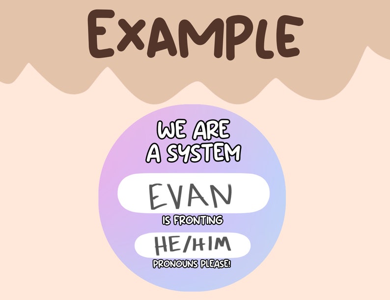 CUSTOM Dissociative Identity Disorder Dry Erase Pin who is fronting name and pronouns badge OSDD DID system pin button image 4