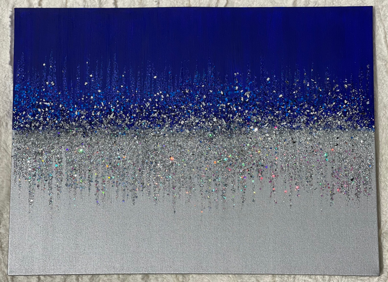 Silver and Royal Blue Glitter Canvas Art Z Gallerie Inspired Etsy