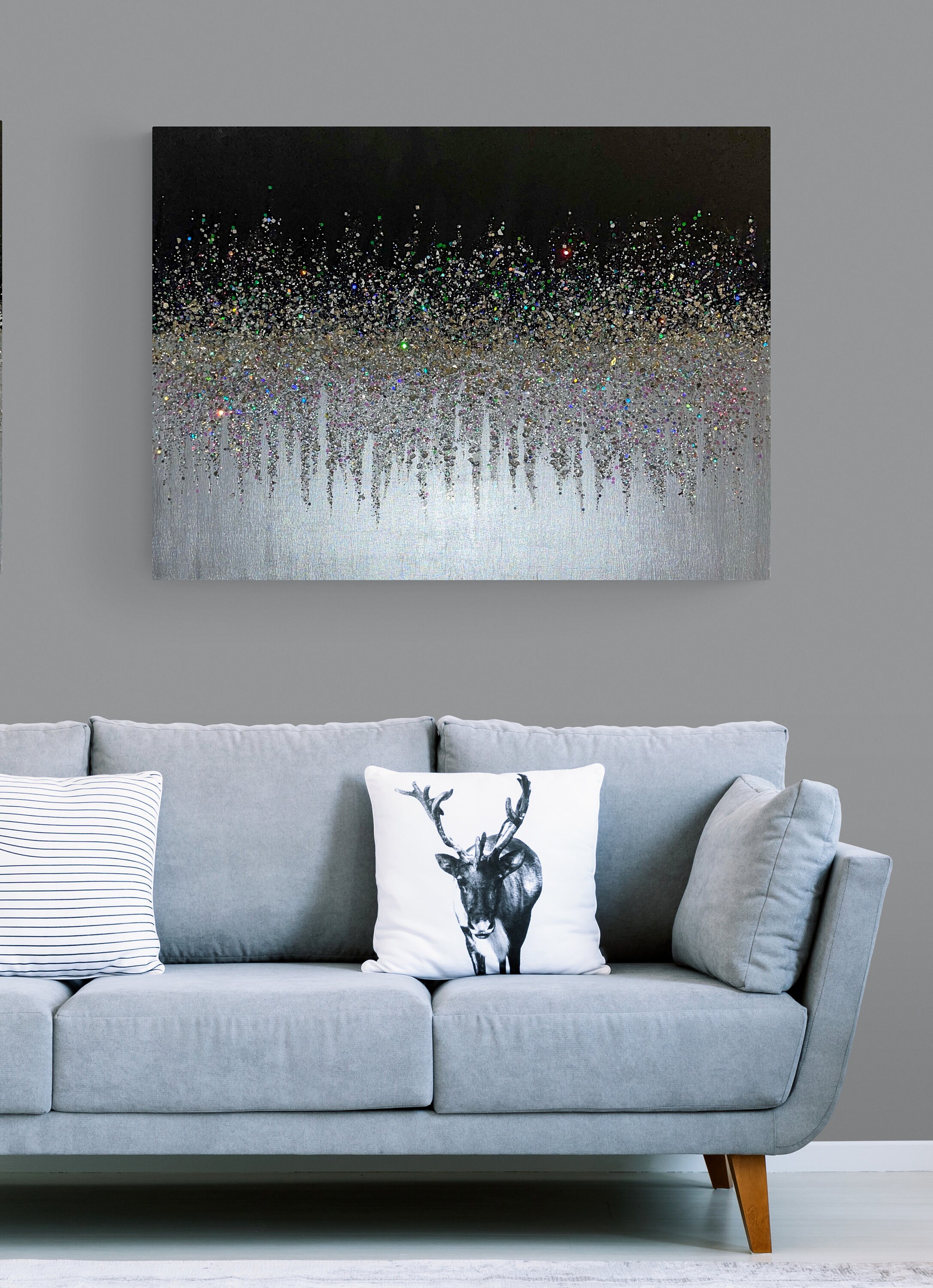 Silver and Black Glitter Canvas Art Z Gallerie inspired Etsy