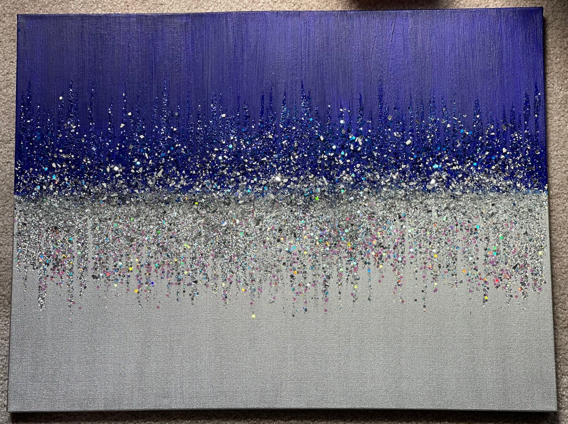 Silver and Royal Blue Glitter Canvas Art Z Gallerie inspired Etsy