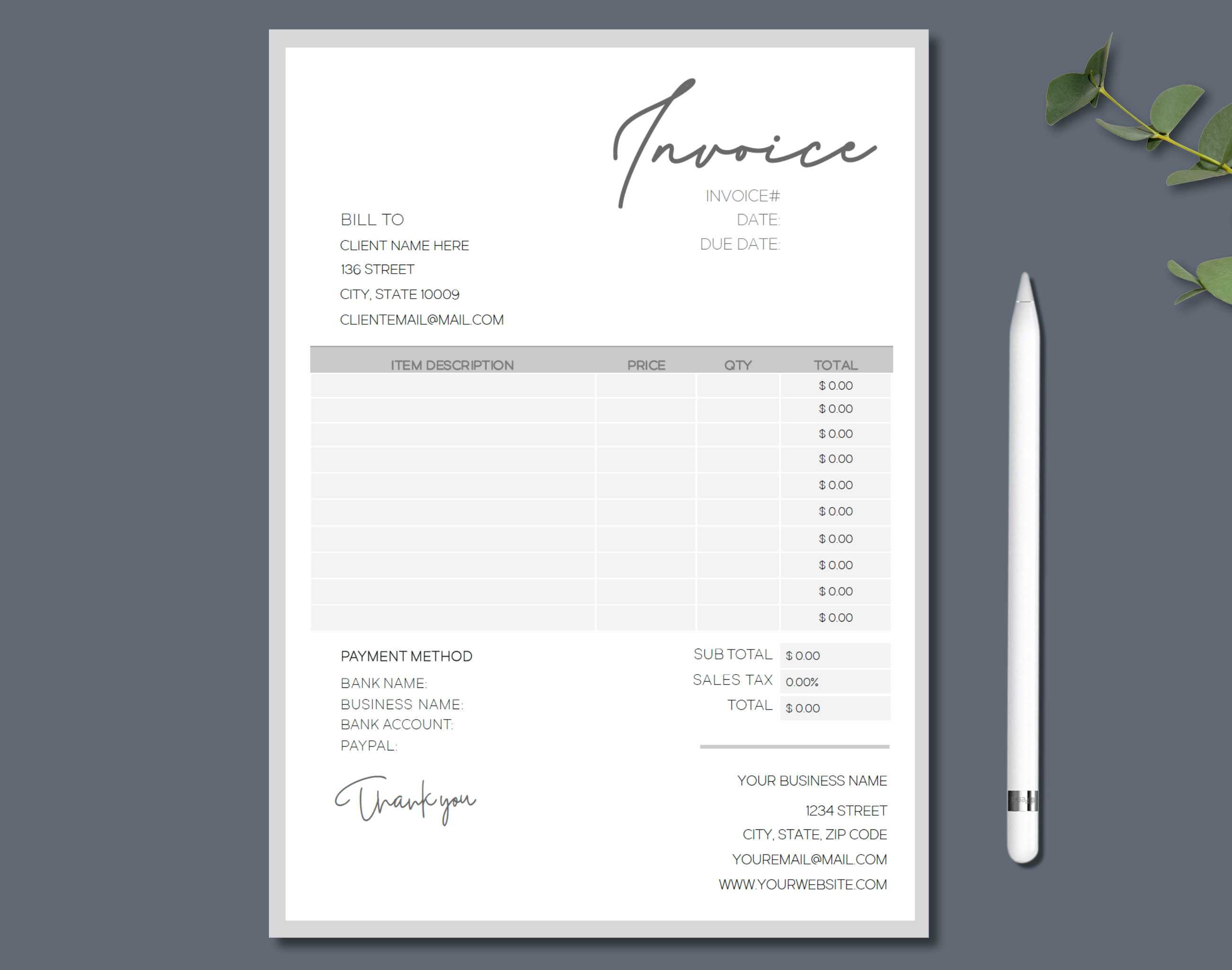 invoice template editable invoice fillable pdf template etsy