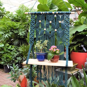 Green Macrame wall hanging shelf Bohemian Decorative Shelves-Boho Floating Indoor Shelving