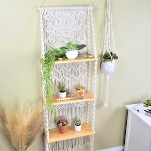 3 tier Macrame Wall Hanging Shelf-ideal décor-plants Boho Floating Shelves