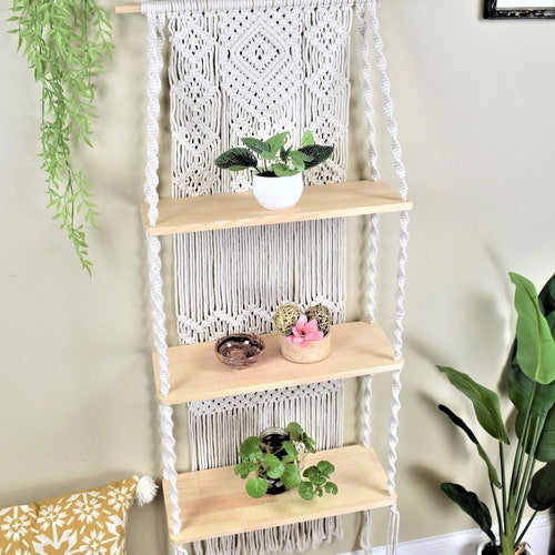 Macrame Floating Shelf Boho Wall Hanging Shelf Etsy