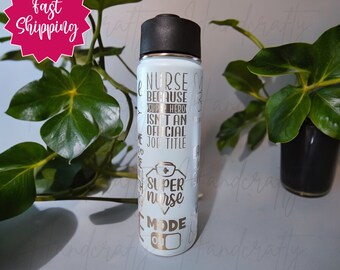 Personalized nurse insulated stainless steel flip straw and spout water bottle, custom gift for nurse, Insulated nurse bottle, nurse life