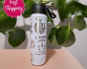 Personalized teacher insulated stainless steel water bottle, custom gift for teacher Insulated teacher tumbler, teacher appreciation gift.