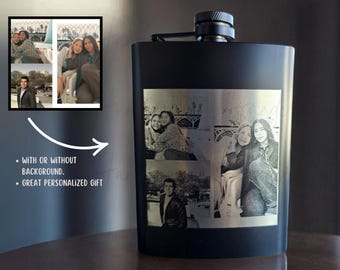 Photo engraved Stainless Steel Flask, photo laser engraved flask, personalized portrait flask, stainless steel anniversary gift, photo gift