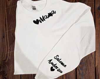 Mama sweatshirt with name sleeve, Personalized Sweatshirt, Mom, Mama Sweatshirt, mama sweatshirt with kid name, mama sweatshirt with names