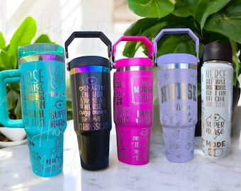 Personalized nurse insulated flip straw stainless steel bottle, customized gift for nurse, Nurse appreciation tumbler, custom nurse life cup