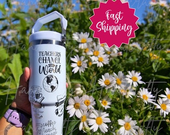 Personalized Teacher insulated stainless steel 30 oz bottle, customized gift for teacher, teacher flip straw cup, teacher appreciation gift