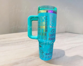 Personalized nurse insulated stainless steel iridescent rainbow tumbler cup, gift for nurse, Nurse  monogram laser engraved rainbow tumbler