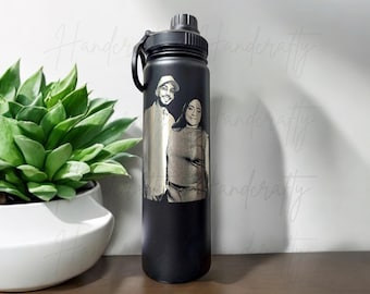 Photo engraved Stainless Steel Tumbler, photo laser engraved water bottle, personalized portrait cup, portrait stainless steel anniversary.
