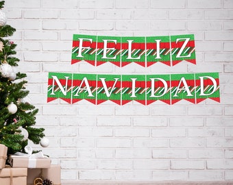 Printable Feliz Navidad Banner , Instant Digital Download Christmas Bunting Banner, DIY Christmas Decorations