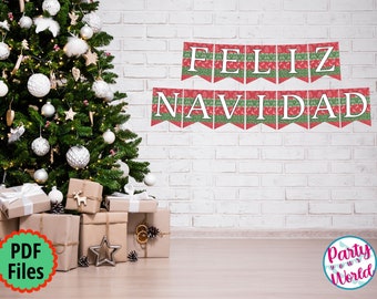 Printable Feliz Navidad Banner , Instant Digital Download Christmas Bunting Banner, DIY Christmas Decorations