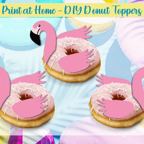 Flamingo Pool Float Cupcake or Donut Toppers, Instant DIGITAL Download Summer Party Cupcake Toppers, DIY Pool Party Decorations