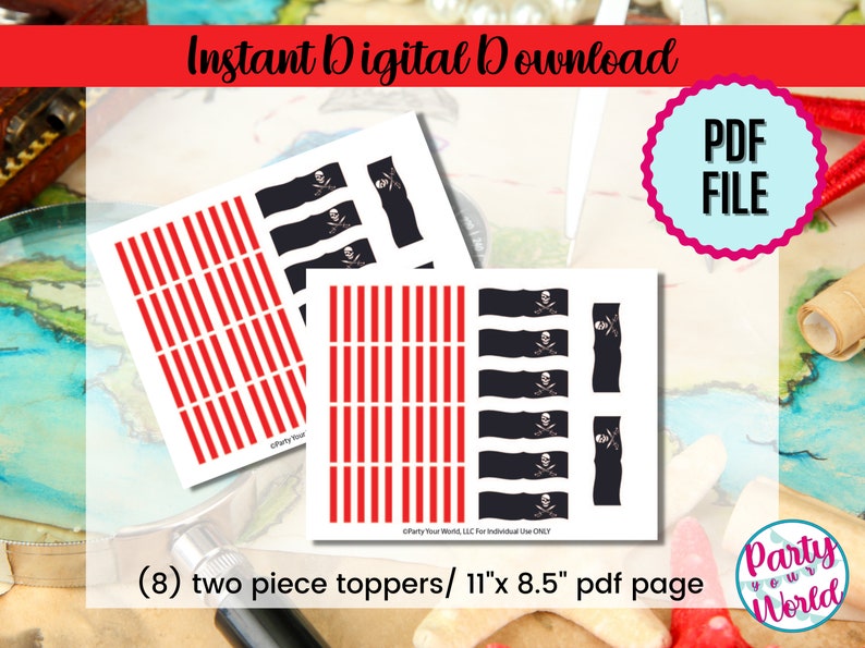 PRINTABLE Pirate Flag Cupcake Toppers, Instant DIGITAL Download Pirate ...