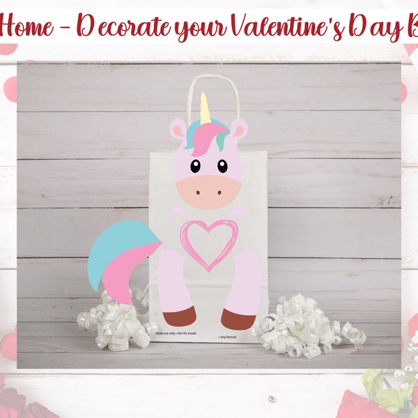 Printable Unicorn Valentine's Day Mailbox/Bag Decorating Set