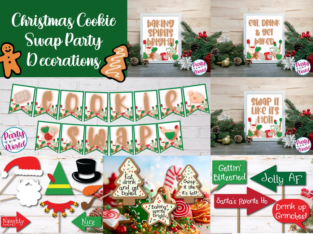 Printable Christmas Cookie Swap Party Decor Package, Instant Digital ...