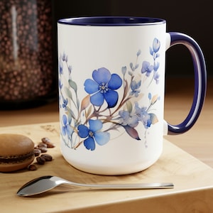 Forget Me Not with Butterflies Mugs, Flowers and Butterflies Two-Tone Coffee Mugs, 15oz