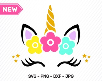 Unicorn Face SVG: Eyelashes, Flowers, Cricut & Silhouette (Digital Download)