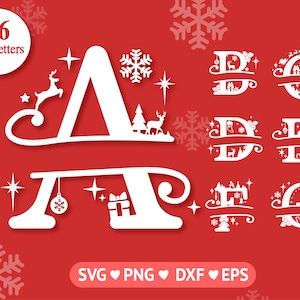 Christmas Split Letters, Christmas Split Alphabet, Christmas Monogram SVG, Christmas SVG, Christmas Cut Files Cricut, Christmas Svg Cricut