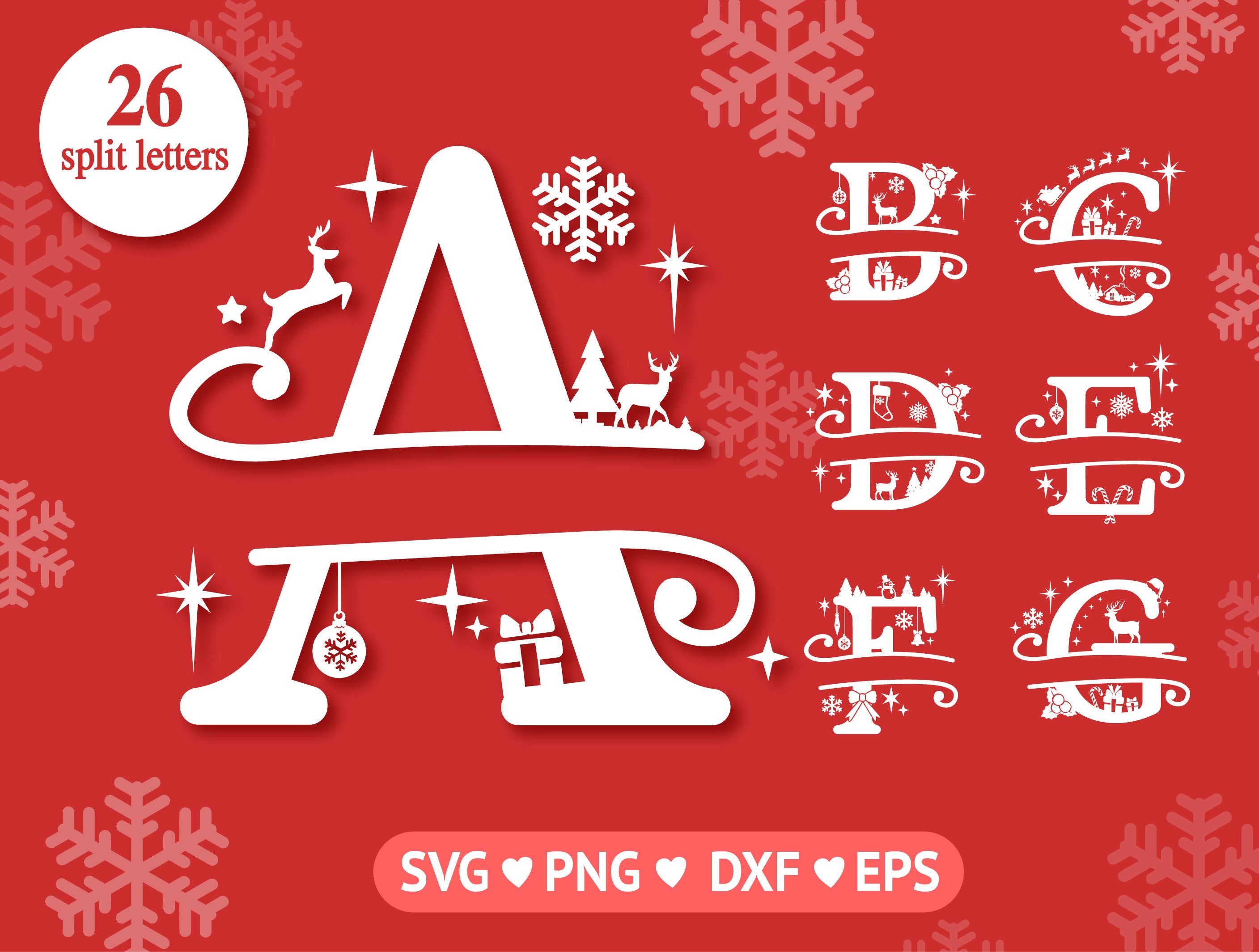 Christmas Split Letters, Christmas Split Alphabet, Christmas Monogram