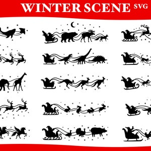 Christmas Scene SVG, Winter Scene SVG, Magical Christmas Scene, Santa Reindeer SVG, Christmas Svg Bundle, Deer Svg, animal xmas, deer