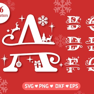 Lettres de Noël fractionnées, Alphabet fractionné de Noël, monogramme de Noël SVG, SVG de Noël, Noël coupe fichiers Cricut, Noël Svg Cricut