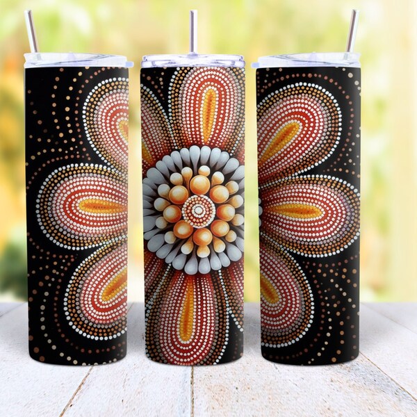 Flower 20 oz Skinny Tumbler Wrap Colorful Mandala Dot Art Sublimation Design Digital Download PNG Instant Download DIGITAL Tumbler Wrap