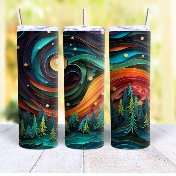 3D Northern Lights Tumbler Wrap 20 oz Skinny Tumbler Wrap Colorful Night Sky Sublimation Design Digital Download Night Sky Tumbler Wrap PNG