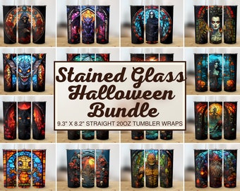 Halloween Sublimations Designs Bundle Horror Glasmalerei PNG Halloween Tumbler Wrap 20 Unzen Slim PNG Glasmalerei Tumbler Wrap Bundle