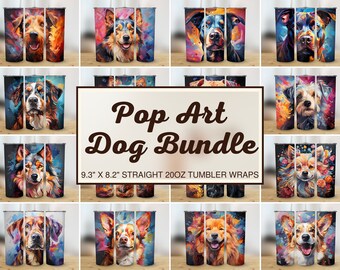50+ Pop Art Dog Bundle 20oz Skinny Tumbler Wrap Colorful Dog Sublimation Design Bundle Digital Download Prismatic Dog TumblerWrap Bundle PNG