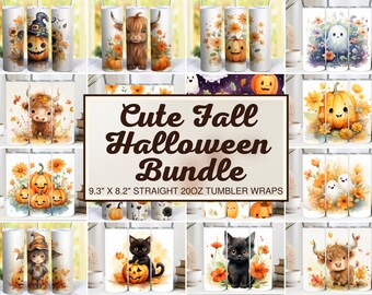 Cute Fall Tumbler Wrap Bundle Fall Tumbler PNG 20oz Fall Sublimation Fall PNG 20 oz Tumbler Wrap Cute Animals Pumpkin Ghost Tumbler Bundle