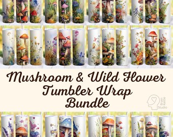 Mushroom Wildflower 20 oz Skinny Tumbler Wrap Cottage Core Sublimation Design Digital Download PNG Instant Download DIGITAL Tumbler BUNDLE