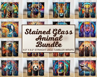 120+ Stained Glass Animal Bundle 20oz Skinny Tumbler Wrap Animal Sublimation Design Bundle Digital Download Stained Glass TumblerWrap Bundle
