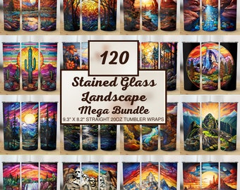 120 Stained Glass Landscape Tumbler Designs Bundle 20oz Beautiful Landscape Tumbler Wrap Bundle Sublimation Designs Bundle Instant Download
