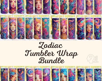Colorful Zodiac Tumbler Bundle 20 oz Skinny Tumbler Sublimation Designs Digital Download Celestial Tumbler Star Sign Zodiac Sublimation